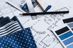 Matières et plans d'un projet d'aménagement intérieur
