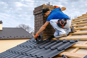 Pose de la couverture sur le toît d'une maison