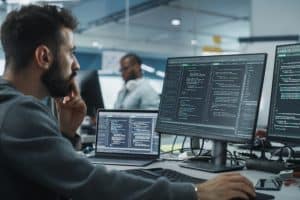 Ingénieur en séance de programmation informatique