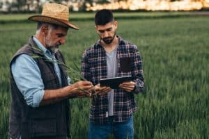 Conseiller agricole en visite sur une exploitation